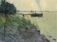 [Riviergezicht met steiger (verm. nabij Villa L.J. Smit, Kinderdijk)]