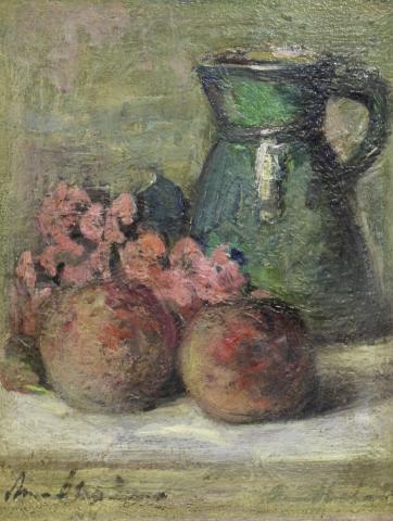 [Stilleven met een kruik, fruit en bloemen]
