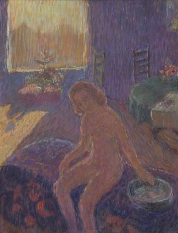 [Vrouw met waskom in kamer]