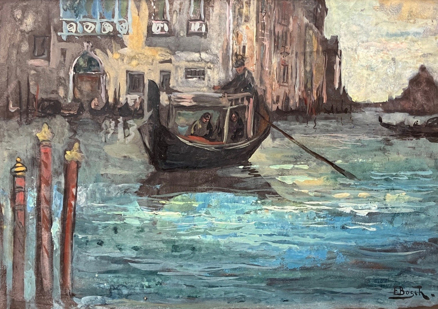 Schilderkunst Canal Grande met gondel in Venetië