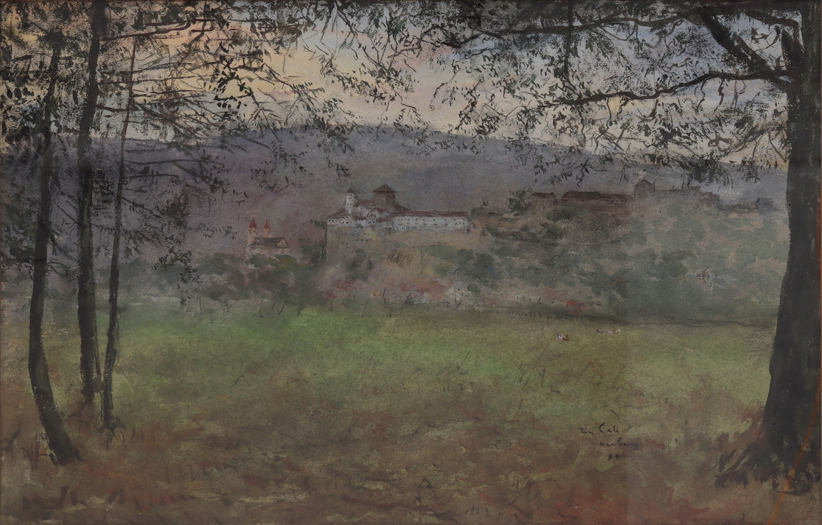 Schilderkunst Landschap met gezicht op kasteel Aarburg, Zwitserland