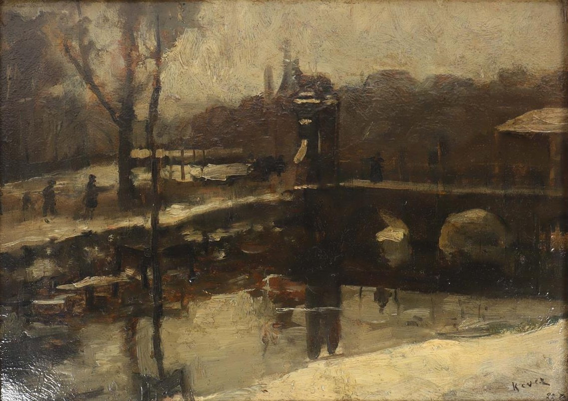 Schilderkunst Amsterdams wintergezicht