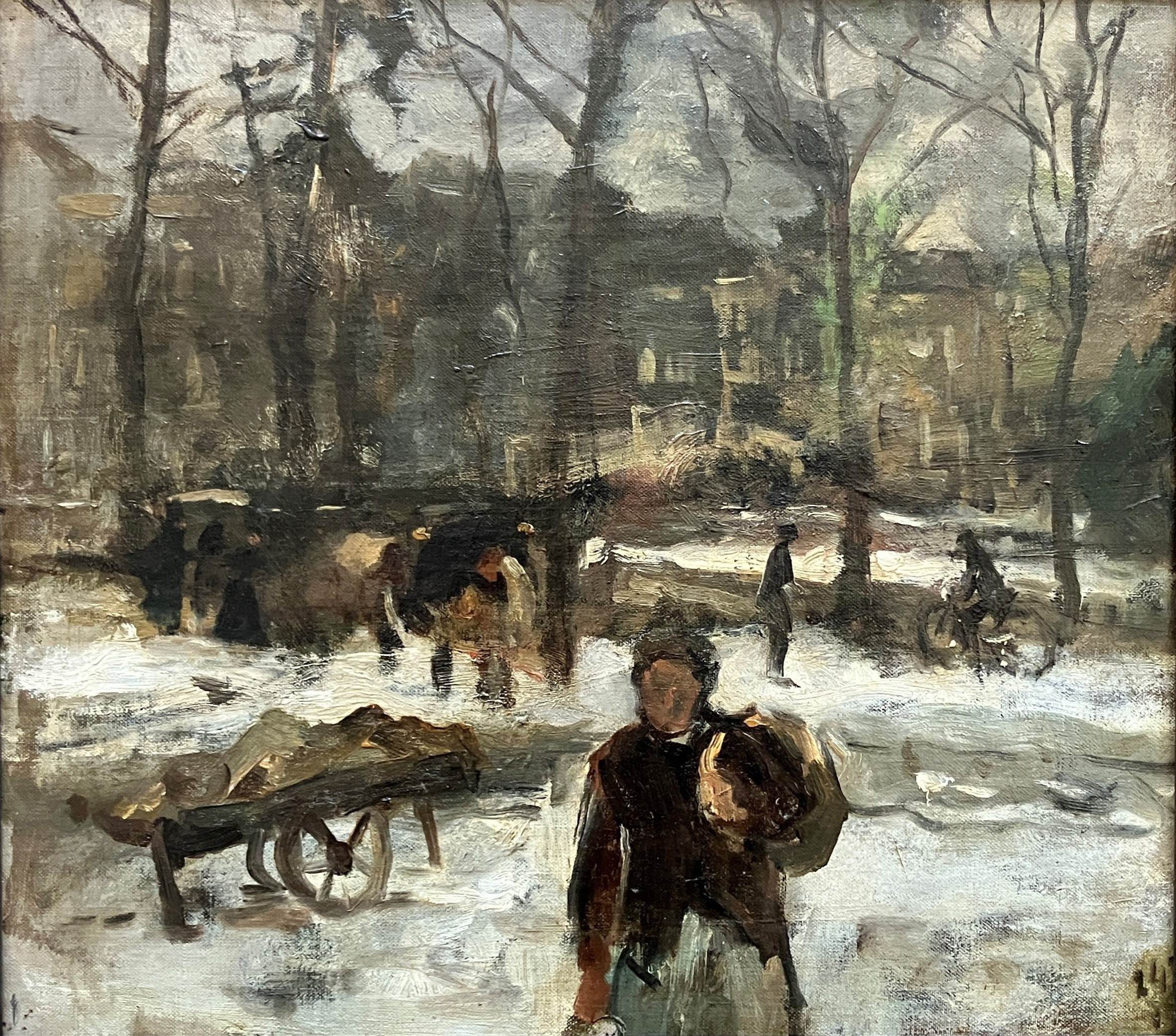 Schilderkunst Amsterdamse gracht in de winter