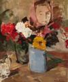 [Twee vaasjes met bloemen en portret]